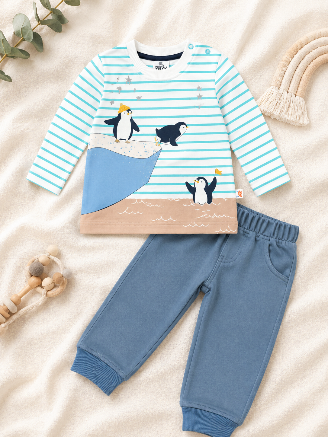 Penguin Print Baby Long Sleeve Top & Pants Set