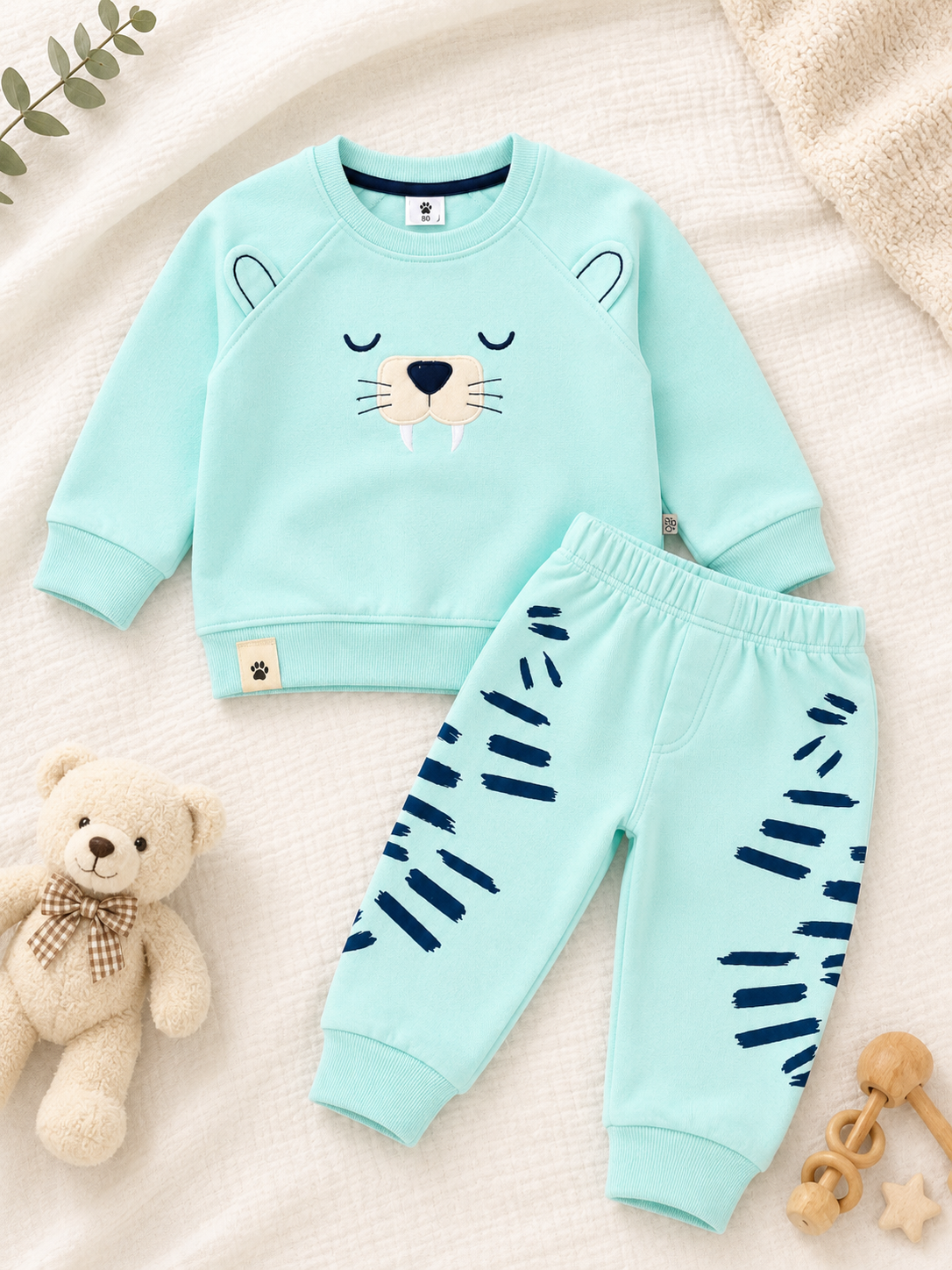 Mint Tiger Baby Sweatshirt & Jogger Set