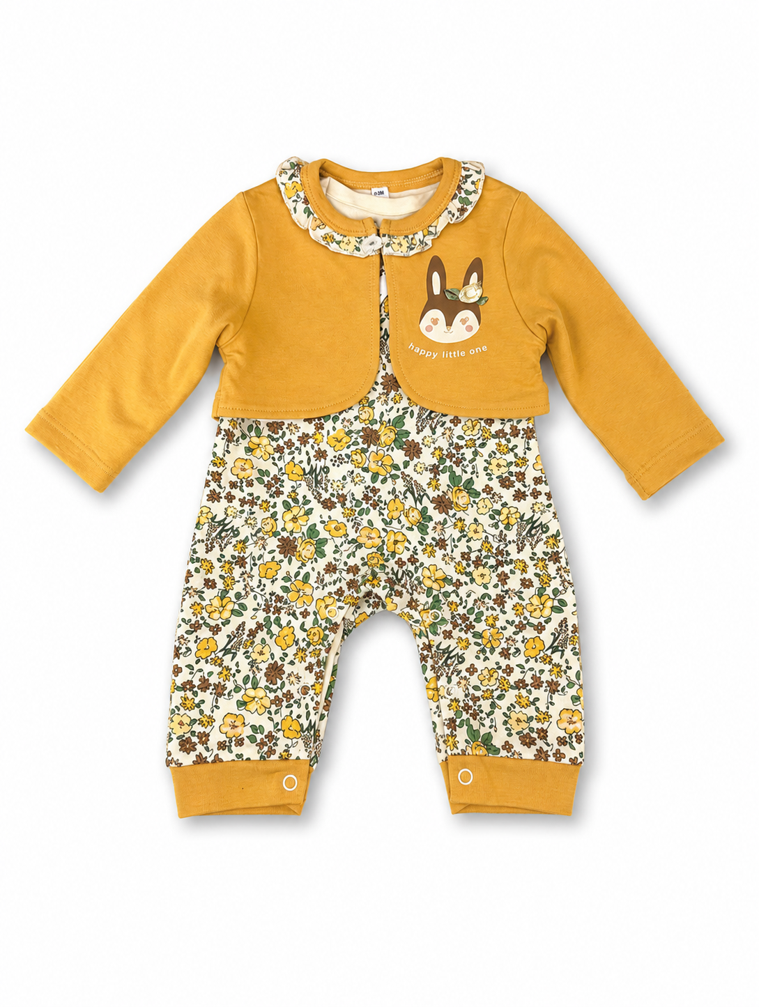 Mustard Floral Bunny Baby Romper with Bolero Jacket