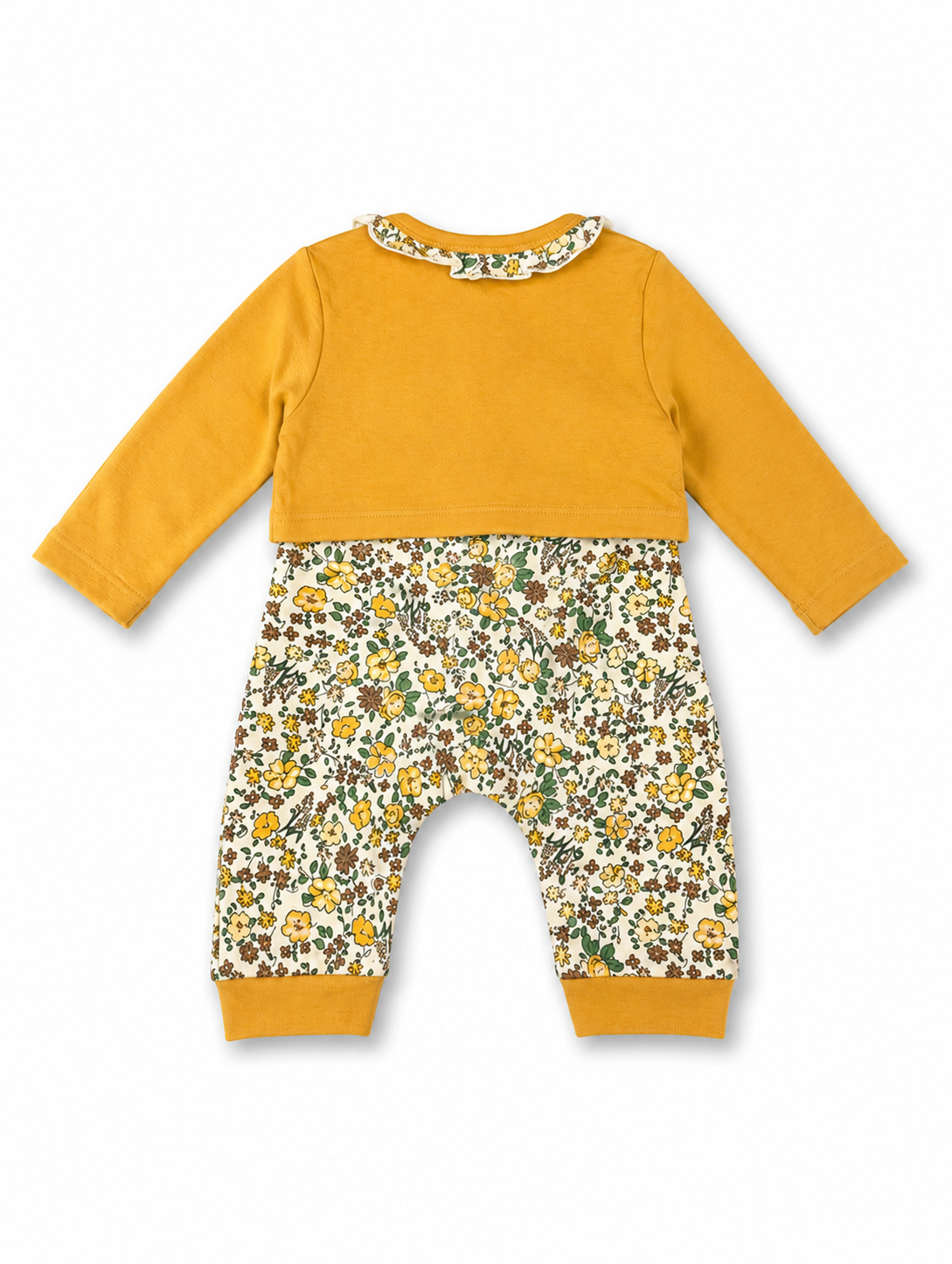 Mustard Floral Bunny Baby Romper with Bolero Jacket