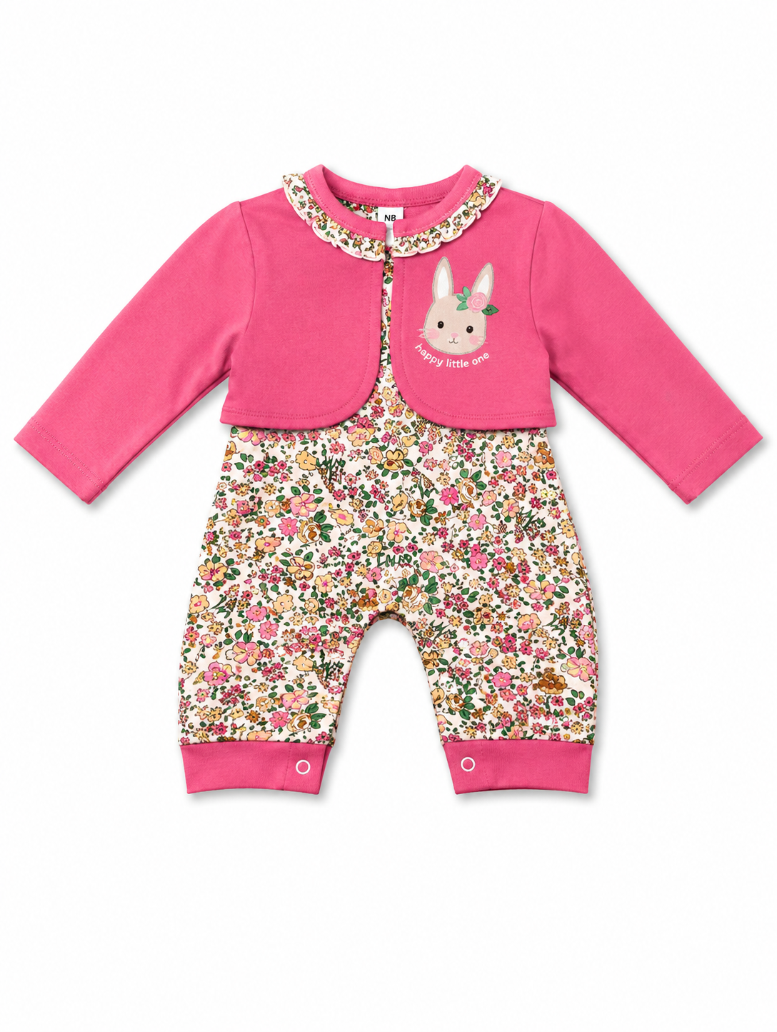 Pink Floral Bunny Baby Romper & Matching Bolero Jacket