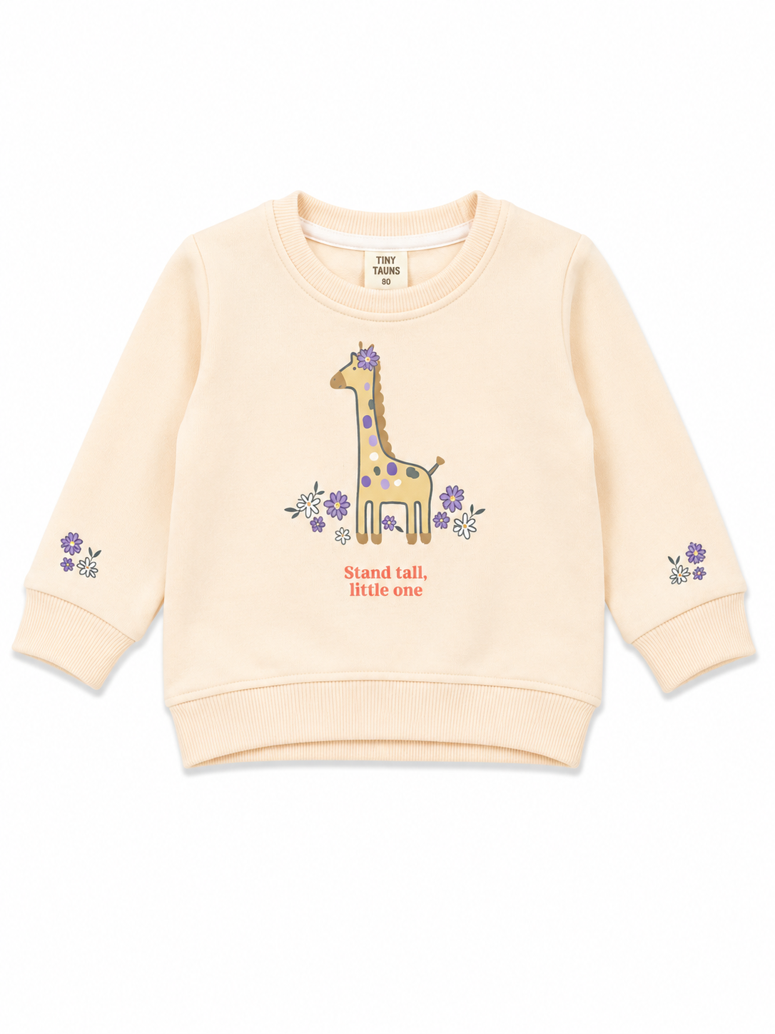 Cream Giraffe Baby Sweatshirt & Floral Jogger Set