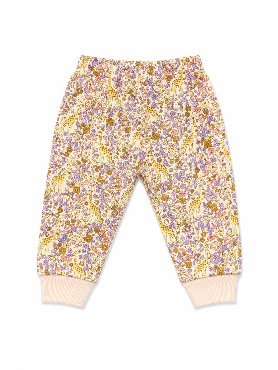 Cream Giraffe Baby Sweatshirt & Floral Jogger Set