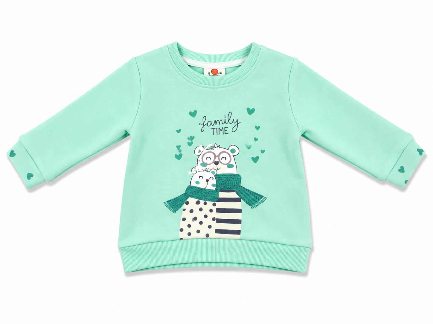 Mint Family Time Baby Sweatshirt & Heart Print Jogger Set