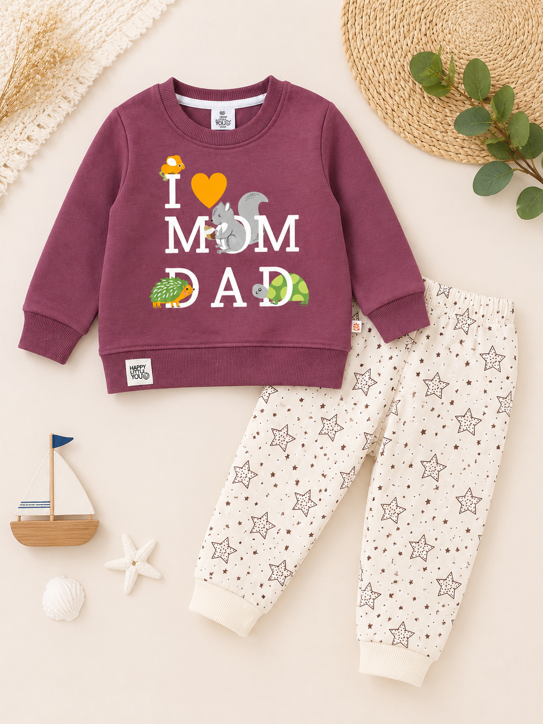 Plum I Love Mom & Dad Baby Sweatshirt & Star Print Jogger Set