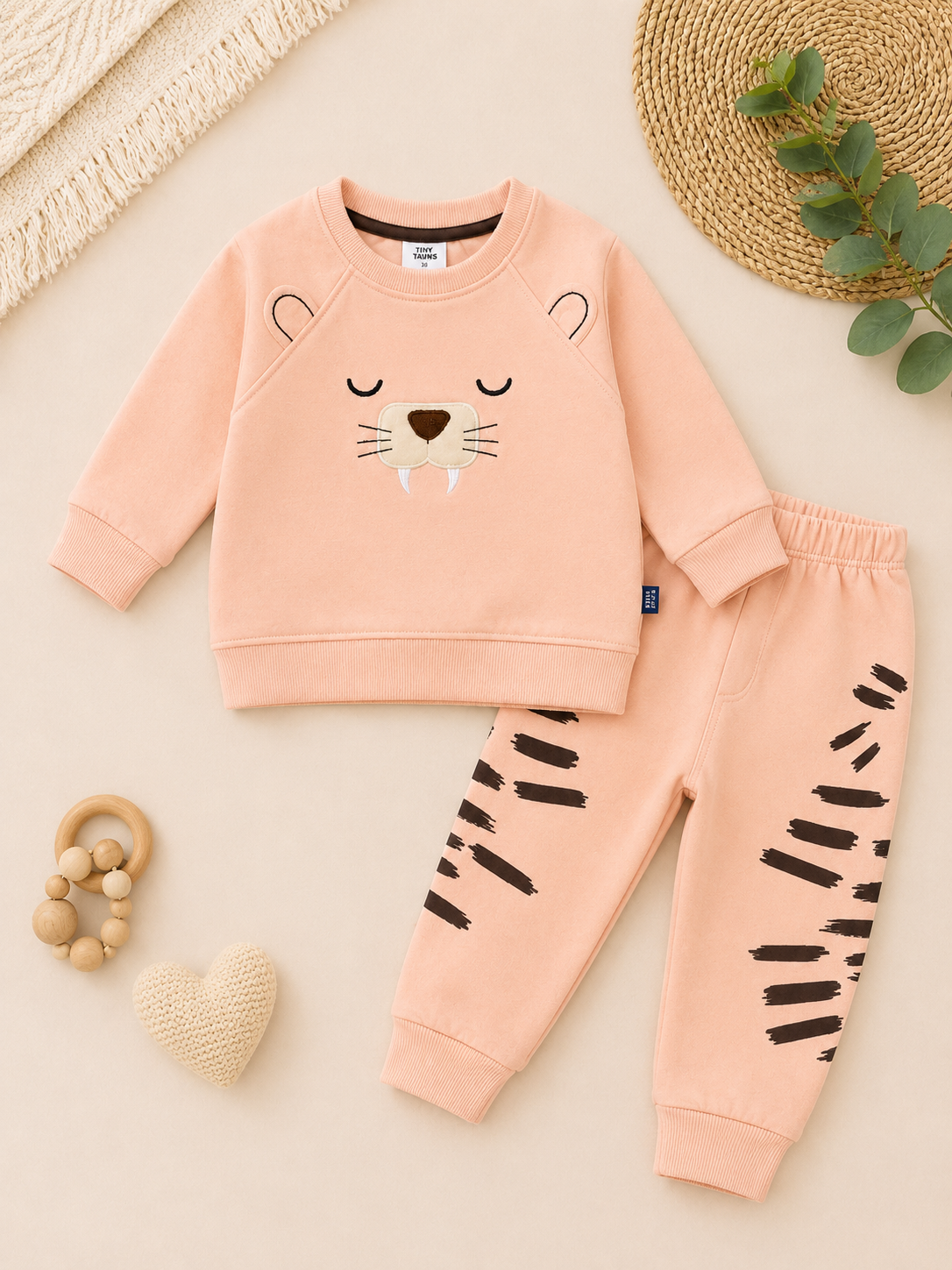 Peach Tiger Baby Sweatshirt & Jogger Set