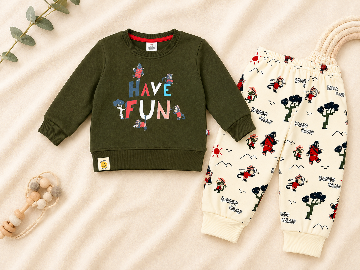 Olive Have Fun Baby Sweatshirt & Printed Jogger Set