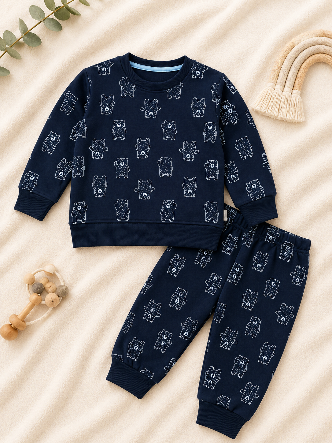Navy Bear Print Baby Sweatshirt & Jogger Set
