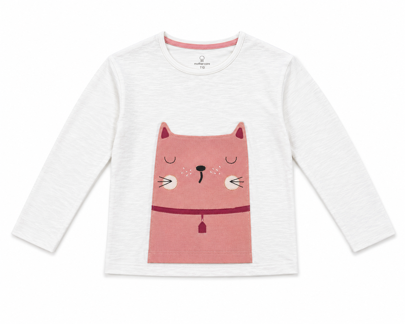 Mothercare Girls Long Sleeve Cat Appliqué T-Shirt – White