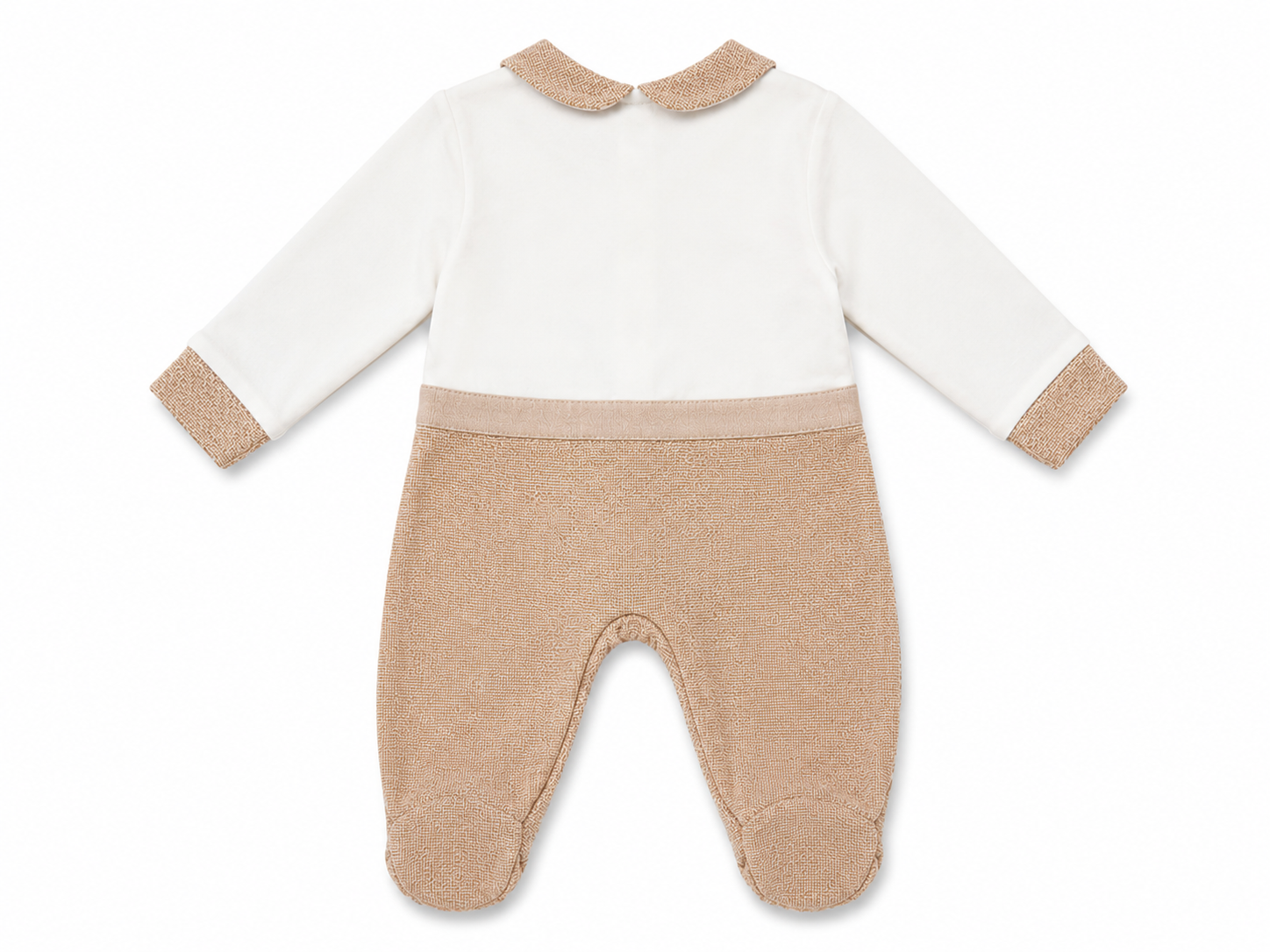Cream & Beige Baby Footed Romper with Embroidered Hearts