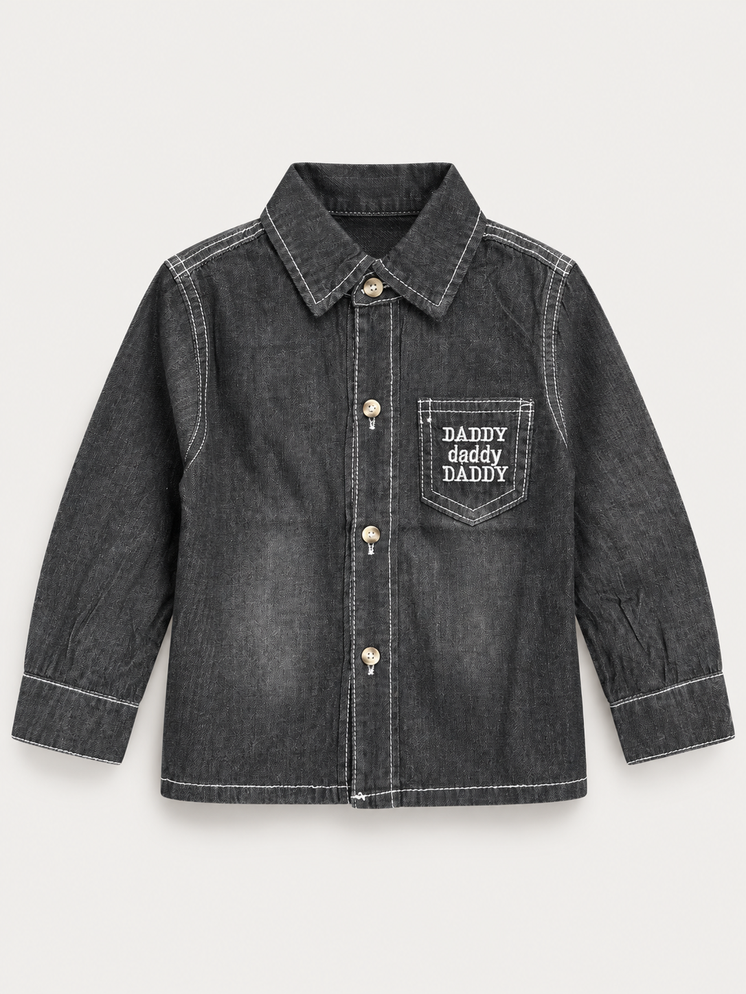 Kids Charcoal Denim Shirt with Contrast Stitching