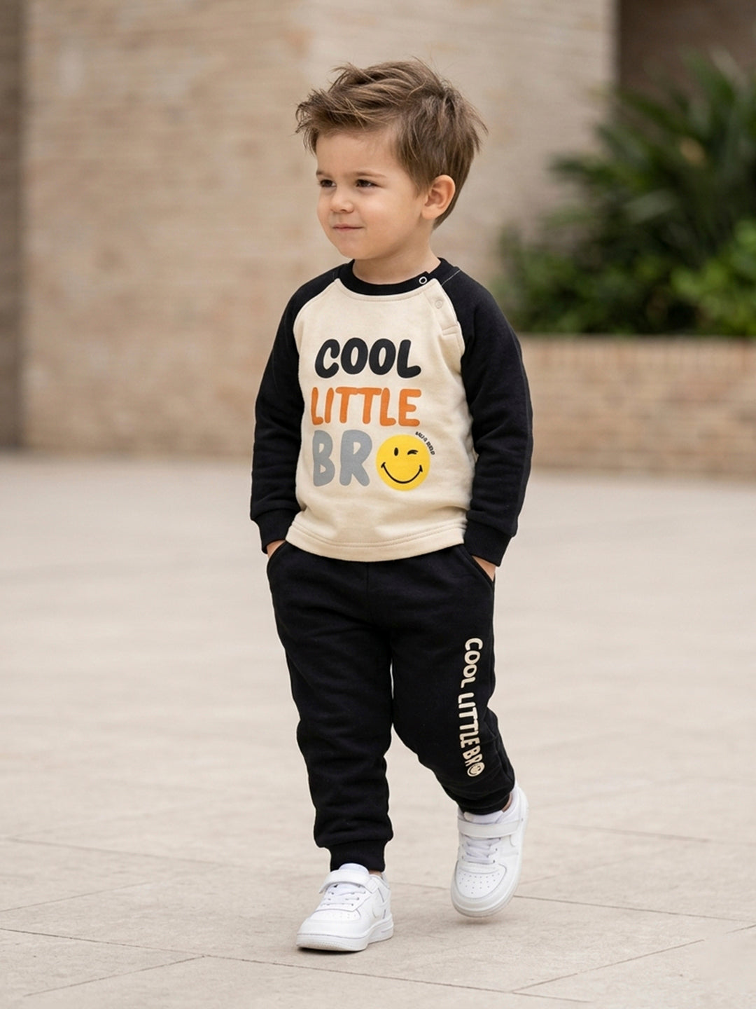 Cool Little Bro Baby Tracksuit Set – Black & Beige