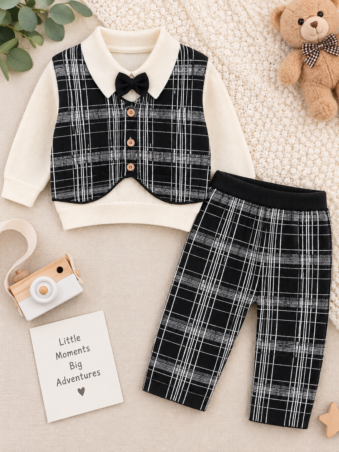 Kids Plaid Collared Top & Pants 2-Piece Set