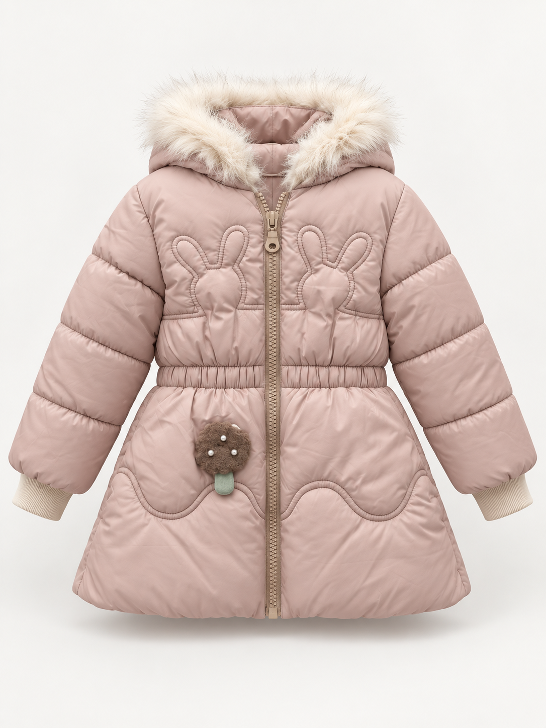 Kids Dusty Blush Bunny Hooded Puffer Coat