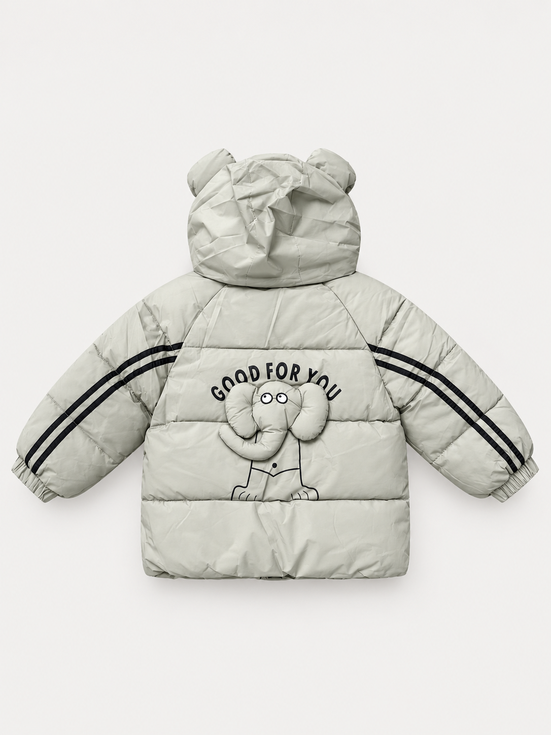 Kids Pale Sage Elephant Hooded Puffer Jacket