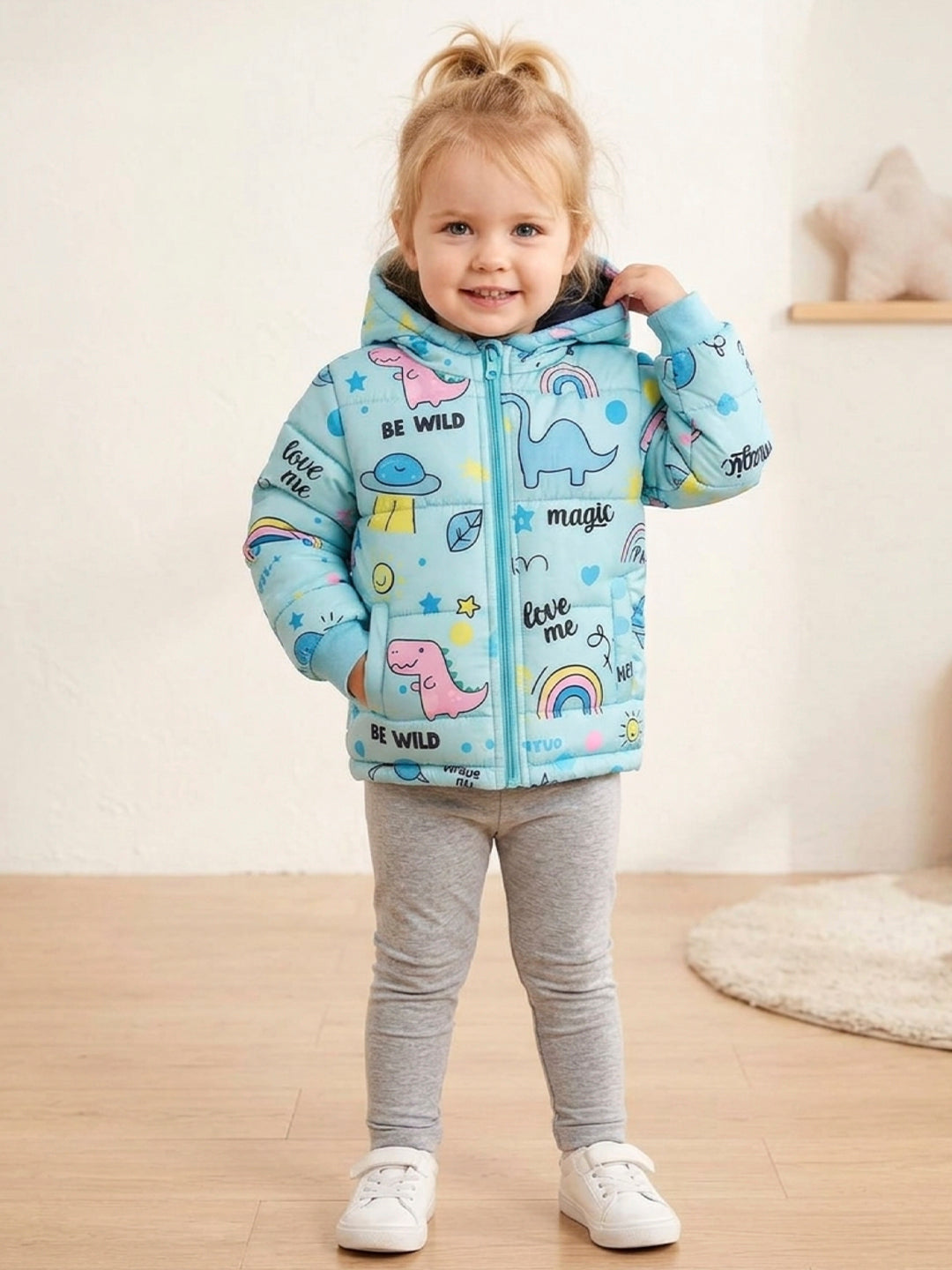 Girls Cartoon Print Puffer Jacket