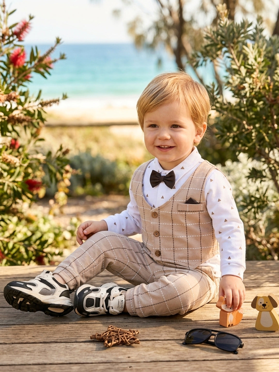 Luxury Baby Beige Check Suit Set