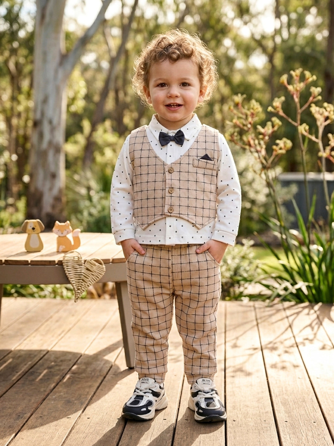 Classic Baby Beige Check Suit Set