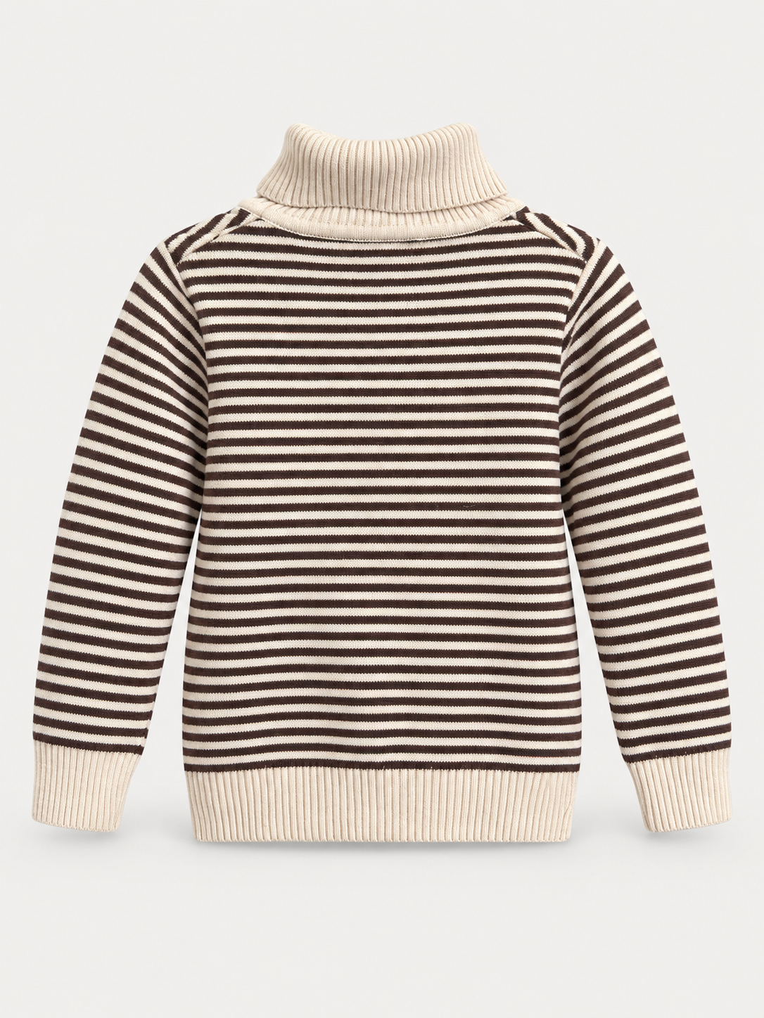 Kids Cream & Brown Striped Roll-Neck Knit Jumper