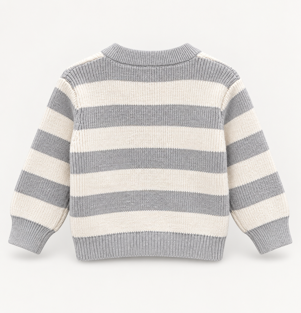 Kids Grey & Cream Stripe Teddy Bear Knit Cardigan