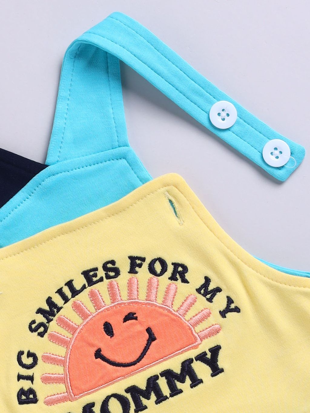 Big Smiles Baby Dungaree Set (Yellow & Blue)