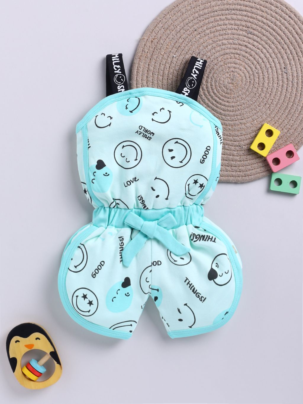 Smiley Baby Girl Romper (Aqua)